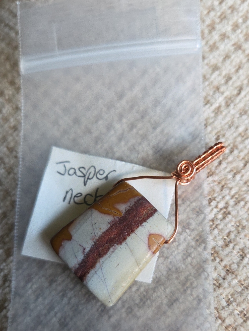 Wire-Wrapped Jasper Pendant in Cream, Rust & Mustard